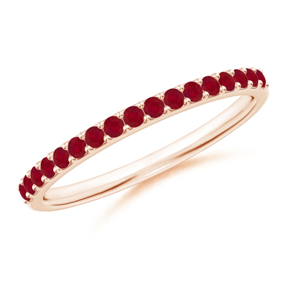 1.5mm AA Prong Set Half Eternity Round Ruby Wedding Band in Rose Gold 