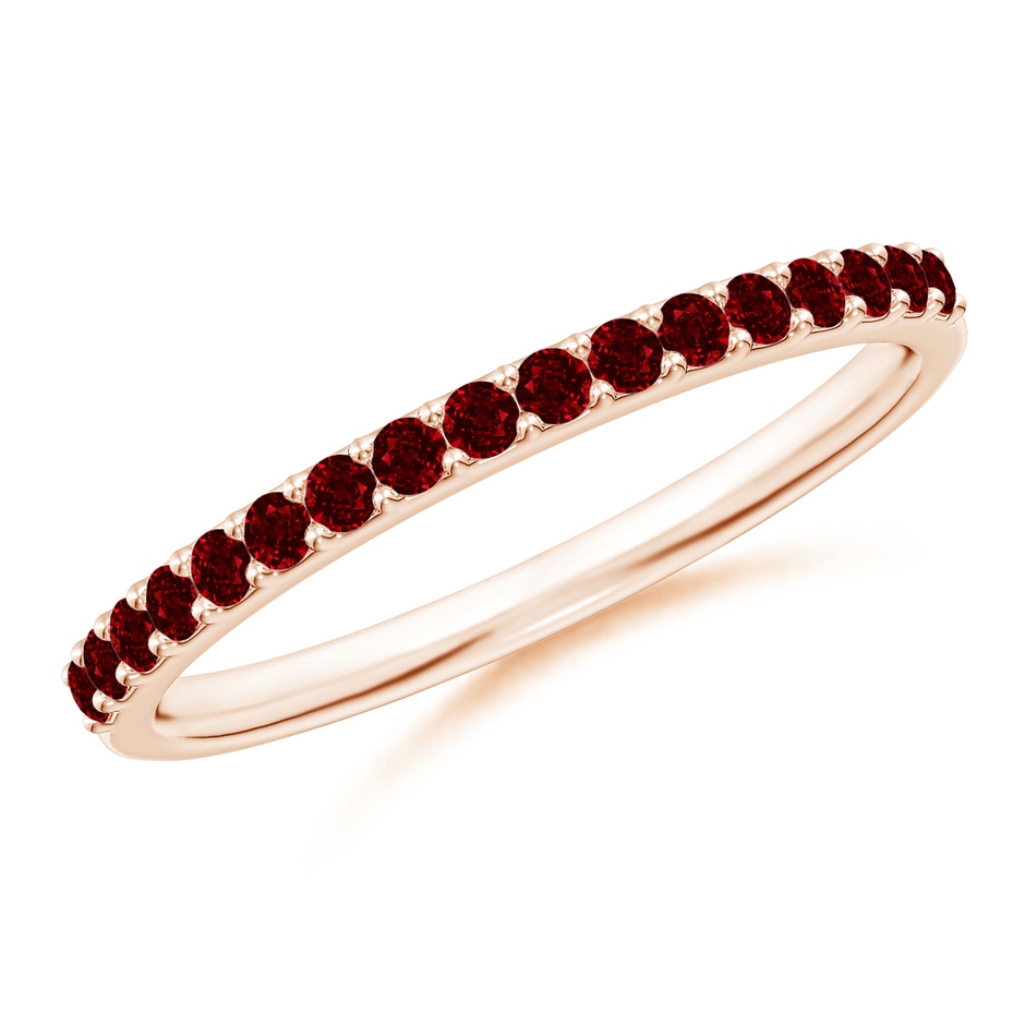 1.5mm AAAA Prong Set Half Eternity Round Ruby Wedding Band in Rose Gold 