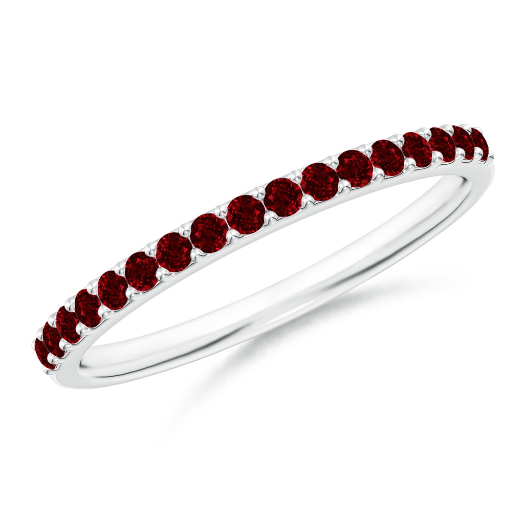 1.5mm AAAA Prong Set Half Eternity Round Ruby Wedding Band in White Gold