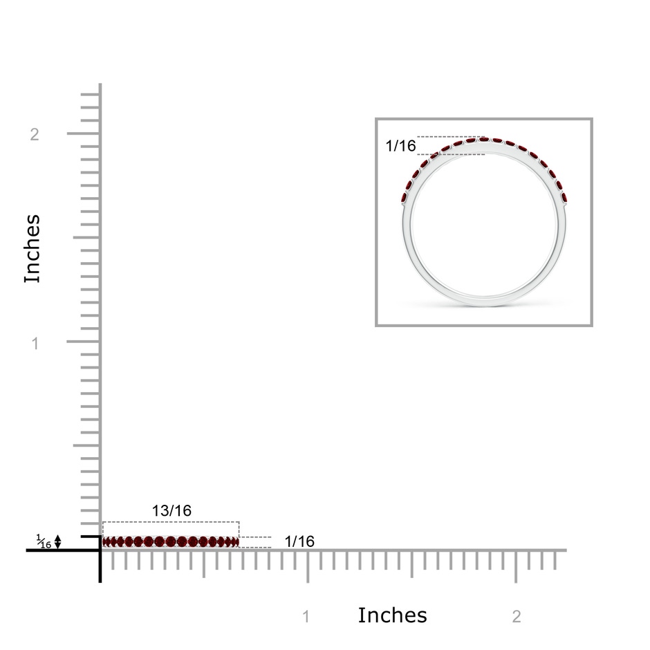 1.5mm AAAA Prong Set Half Eternity Round Ruby Wedding Band in White Gold ruler