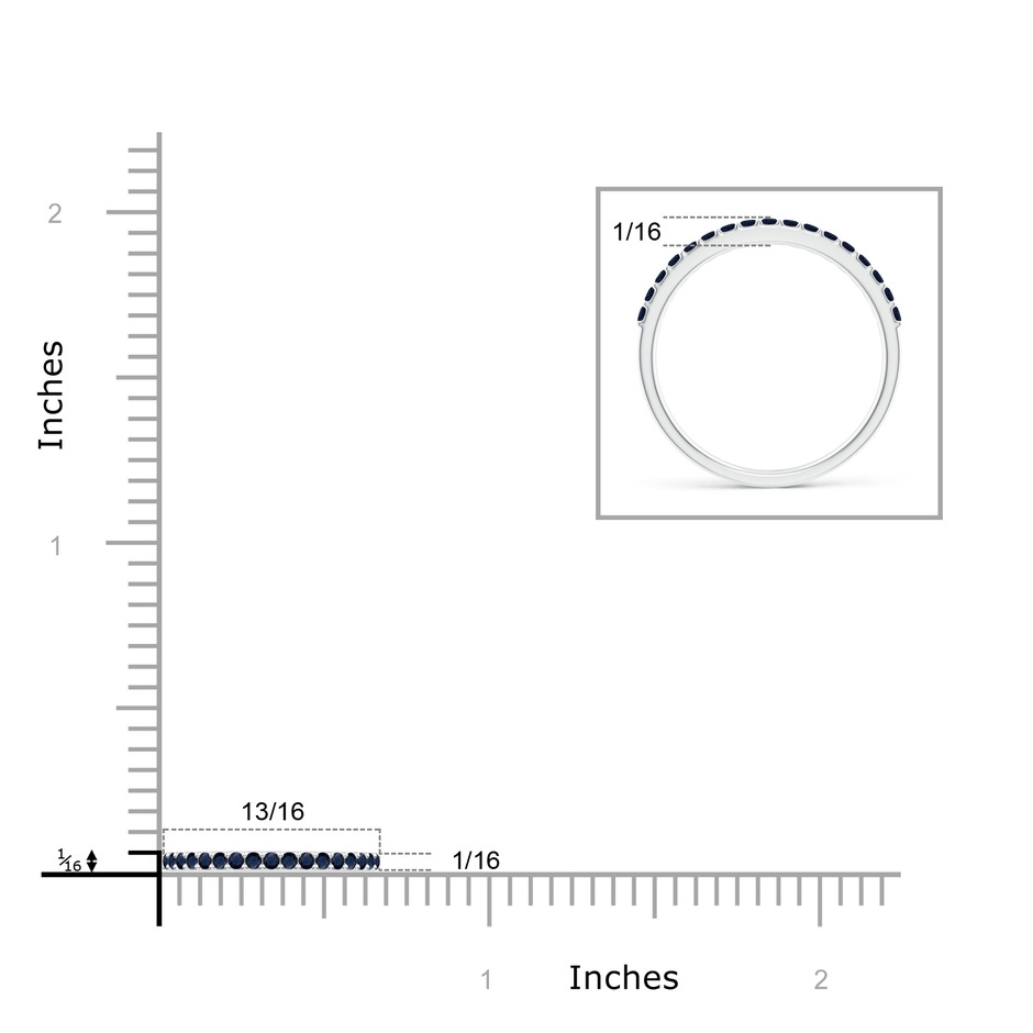 1.5mm A Prong Set Half Eternity Round Blue Sapphire Wedding Band in P950 Platinum ruler