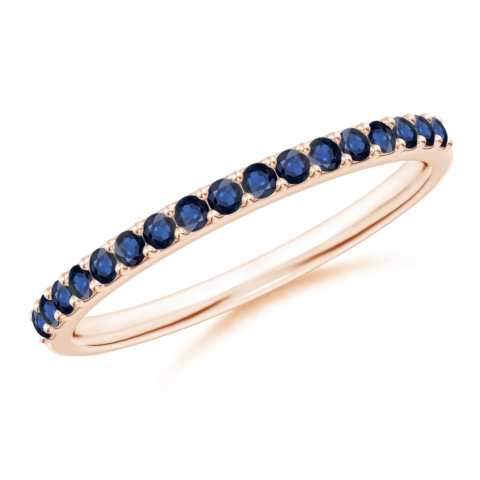 1.5mm AA Prong Set Half Eternity Round Blue Sapphire Wedding Band in Rose Gold 
