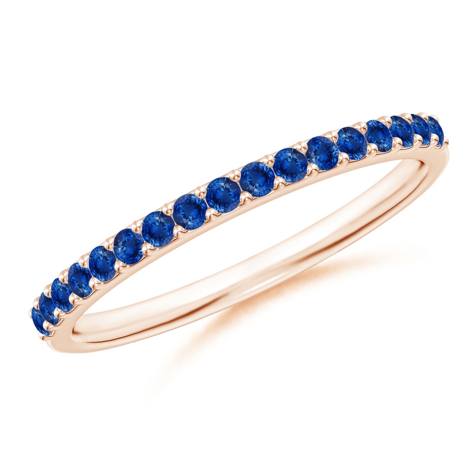 1.5mm AAA Prong Set Half Eternity Round Blue Sapphire Wedding Band in Rose Gold 