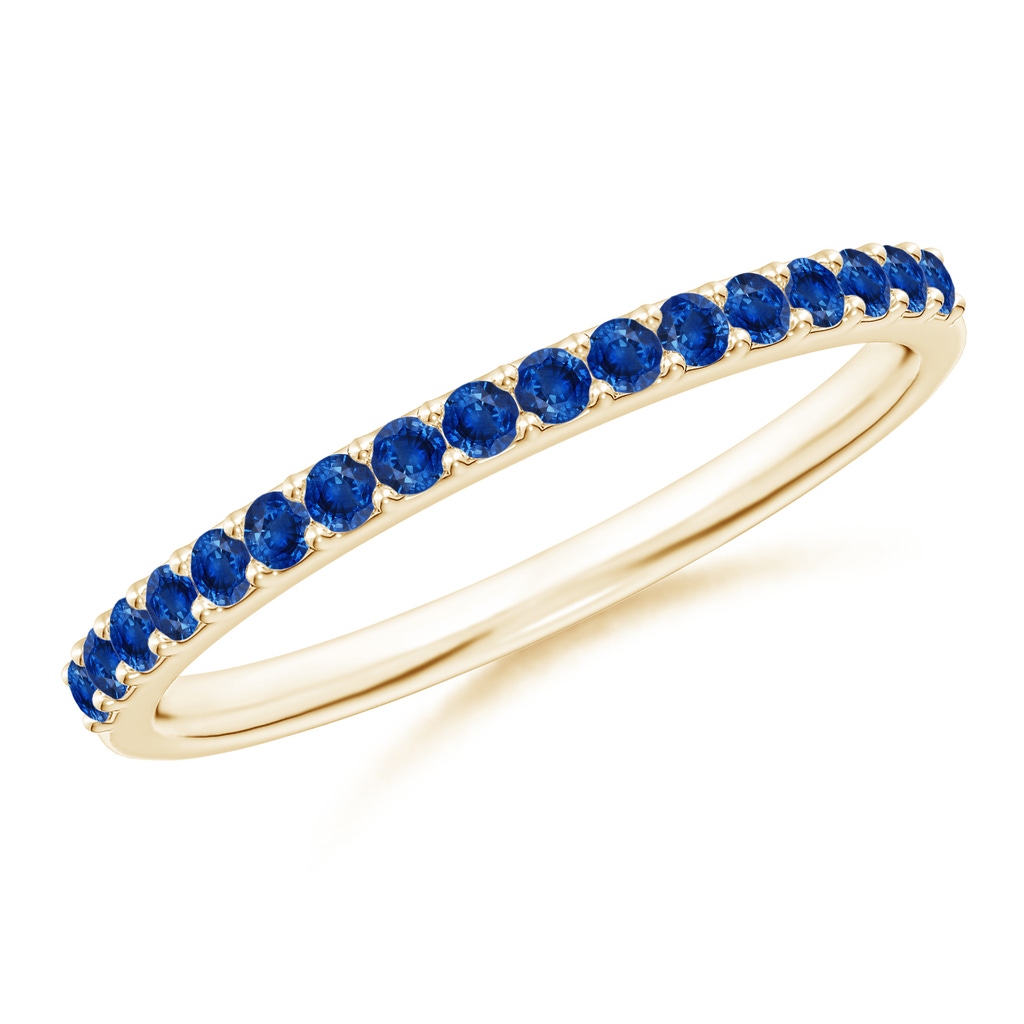 1.5mm AAA Prong Set Half Eternity Round Blue Sapphire Wedding Band in Yellow Gold