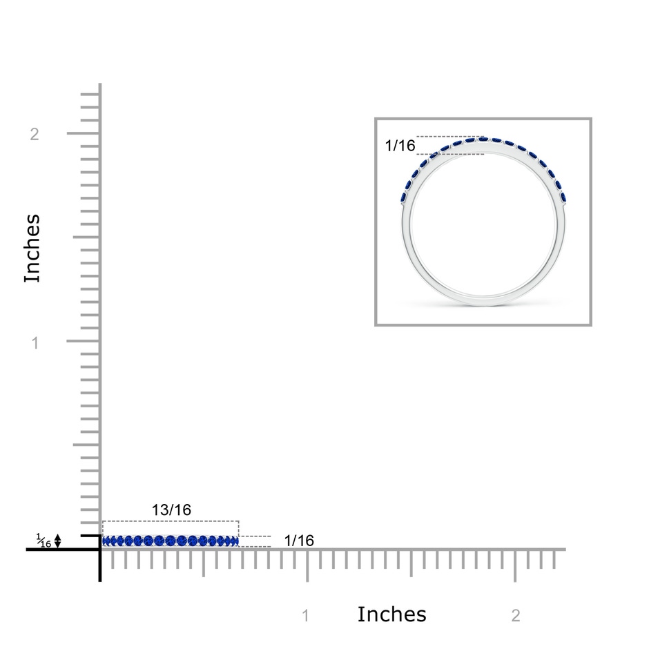 1.5mm AAAA Prong Set Half Eternity Round Blue Sapphire Wedding Band in P950 Platinum ruler