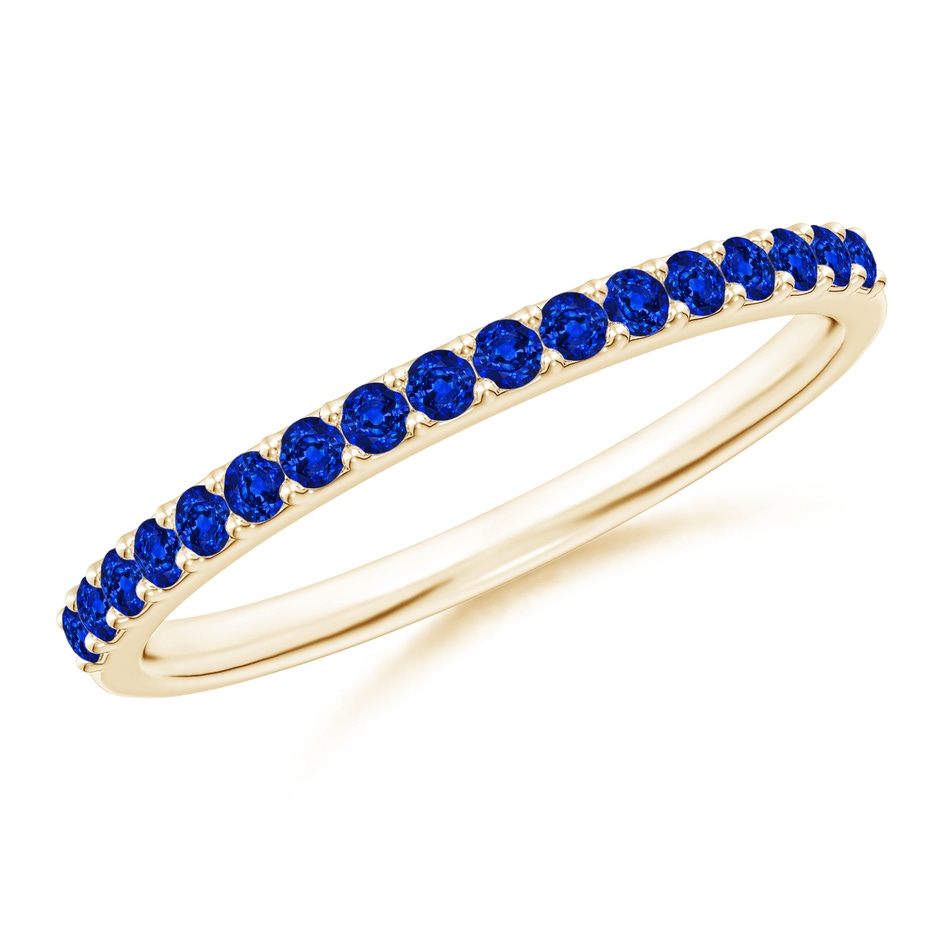 1.5mm AAAA Prong Set Half Eternity Round Blue Sapphire Wedding Band in Yellow Gold 