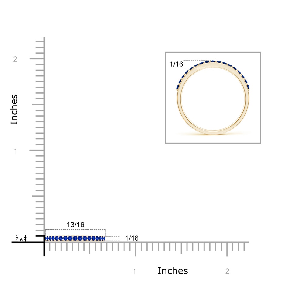 1.5mm AAAA Prong Set Half Eternity Round Blue Sapphire Wedding Band in Yellow Gold ruler