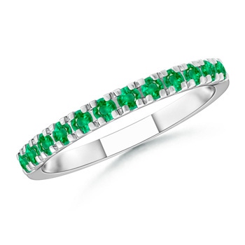 2mm AAA Unique Prong Emerald Half Eternity Wedding Band in White Gold 