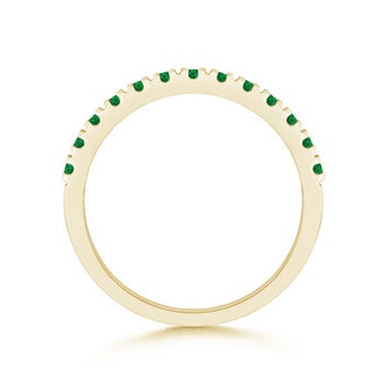 2mm AAA Unique Prong Emerald Half Eternity Wedding Band in Yellow Gold - side 1