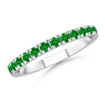 2mm AAAA Unique Prong Emerald Half Eternity Wedding Band in White Gold