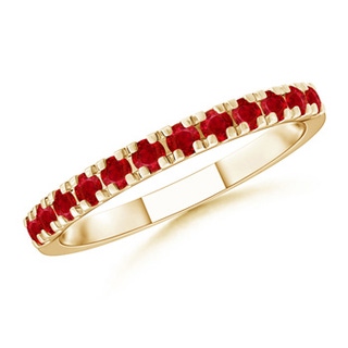2mm AAA Unique Prong Ruby Half Eternity Wedding Band in Yellow Gold