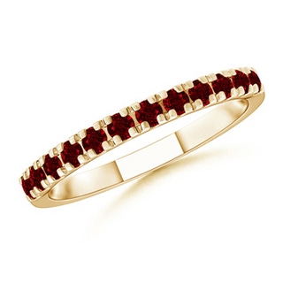 2mm AAAA Unique Prong Ruby Half Eternity Wedding Band in Yellow Gold