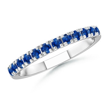 2mm AAA Unique Prong Sapphire Half Eternity Wedding Band in White Gold 