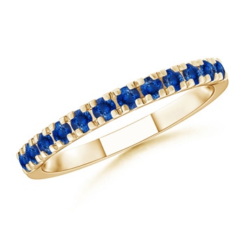 2mm AAA Unique Prong Sapphire Half Eternity Wedding Band in Yellow Gold 