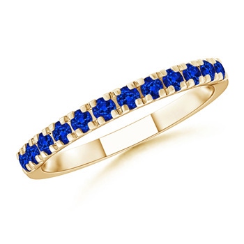 2mm AAAA Unique Prong Sapphire Half Eternity Wedding Band in Yellow Gold 