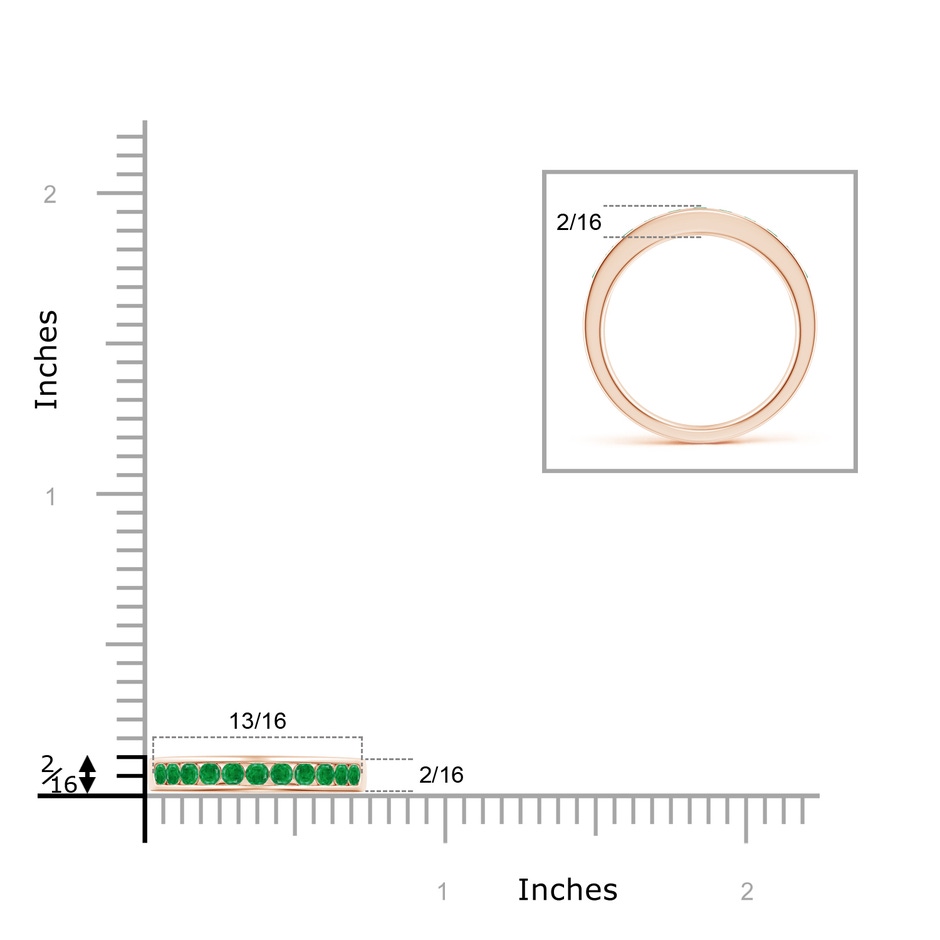 2.1mm AA Channel Set Half Eternity Emerald Wedding Band in Rose Gold ruler