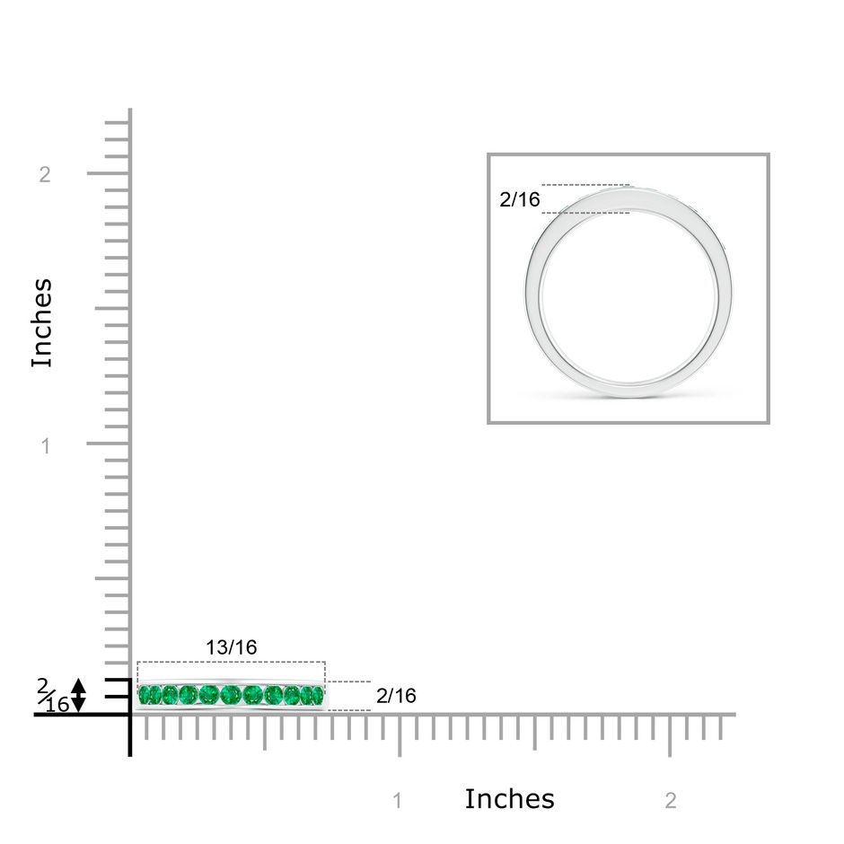 2.1mm AAA Channel Set Half Eternity Emerald Wedding Band in White Gold ruler