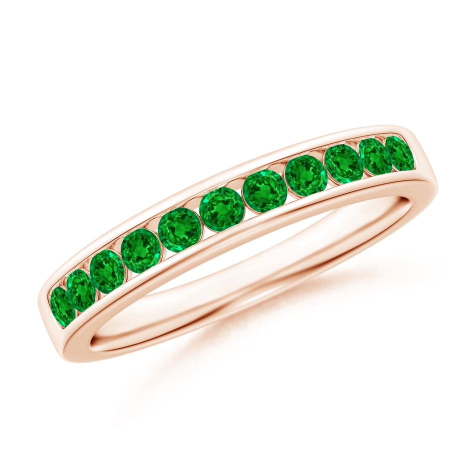 2.1mm AAAA Channel Set Half Eternity Emerald Wedding Band in Rose Gold 