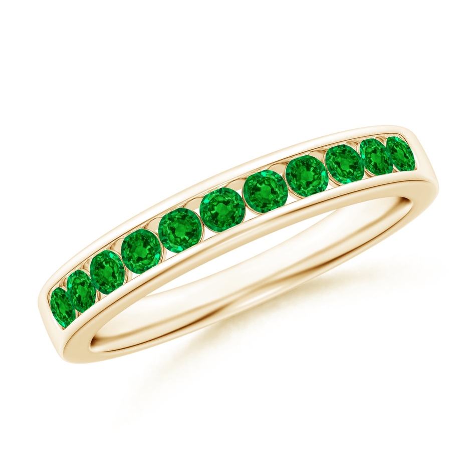 2.1mm AAAA Channel Set Half Eternity Emerald Wedding Band in Yellow Gold 