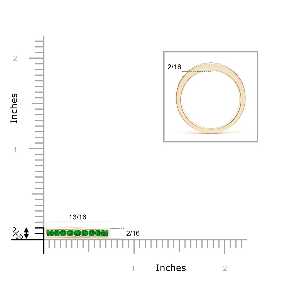 2.1mm AAAA Channel Set Half Eternity Emerald Wedding Band in Yellow Gold ruler