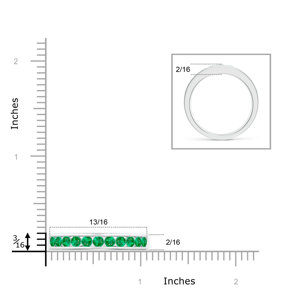 2.5mm AAA Channel Set Half Eternity Emerald Wedding Band in White Gold Ruler