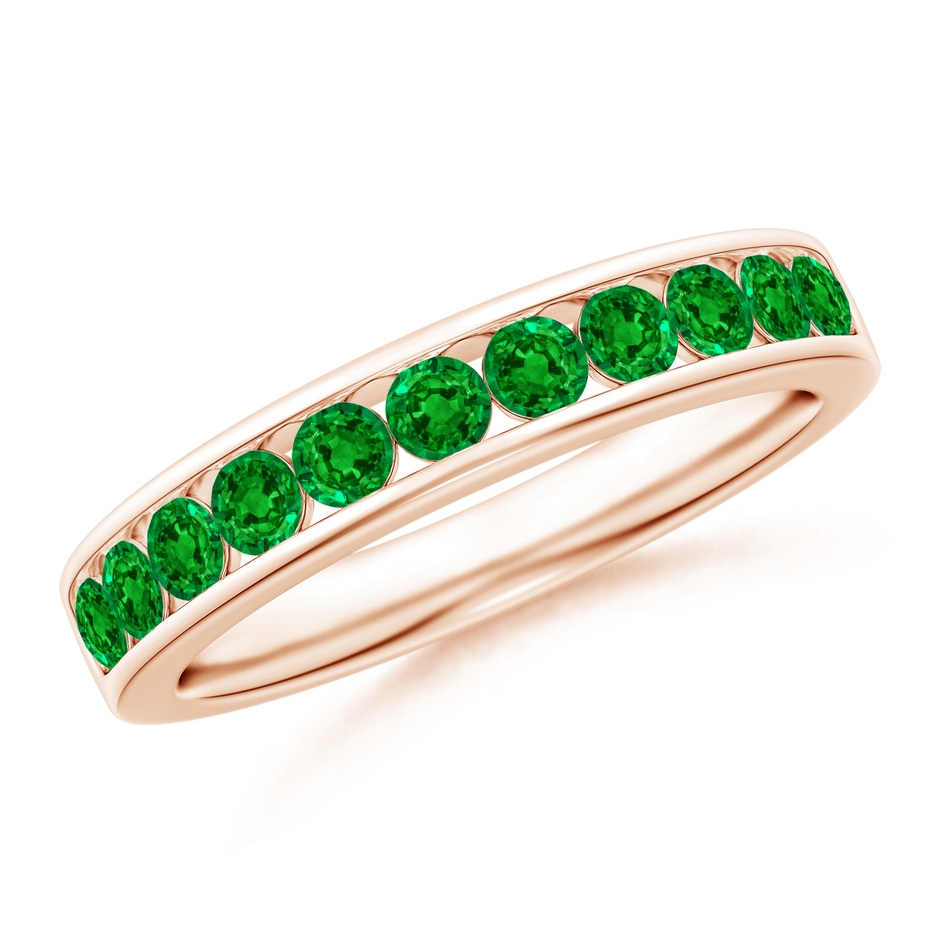 2.5mm AAAA Channel Set Half Eternity Emerald Wedding Band in Rose Gold 