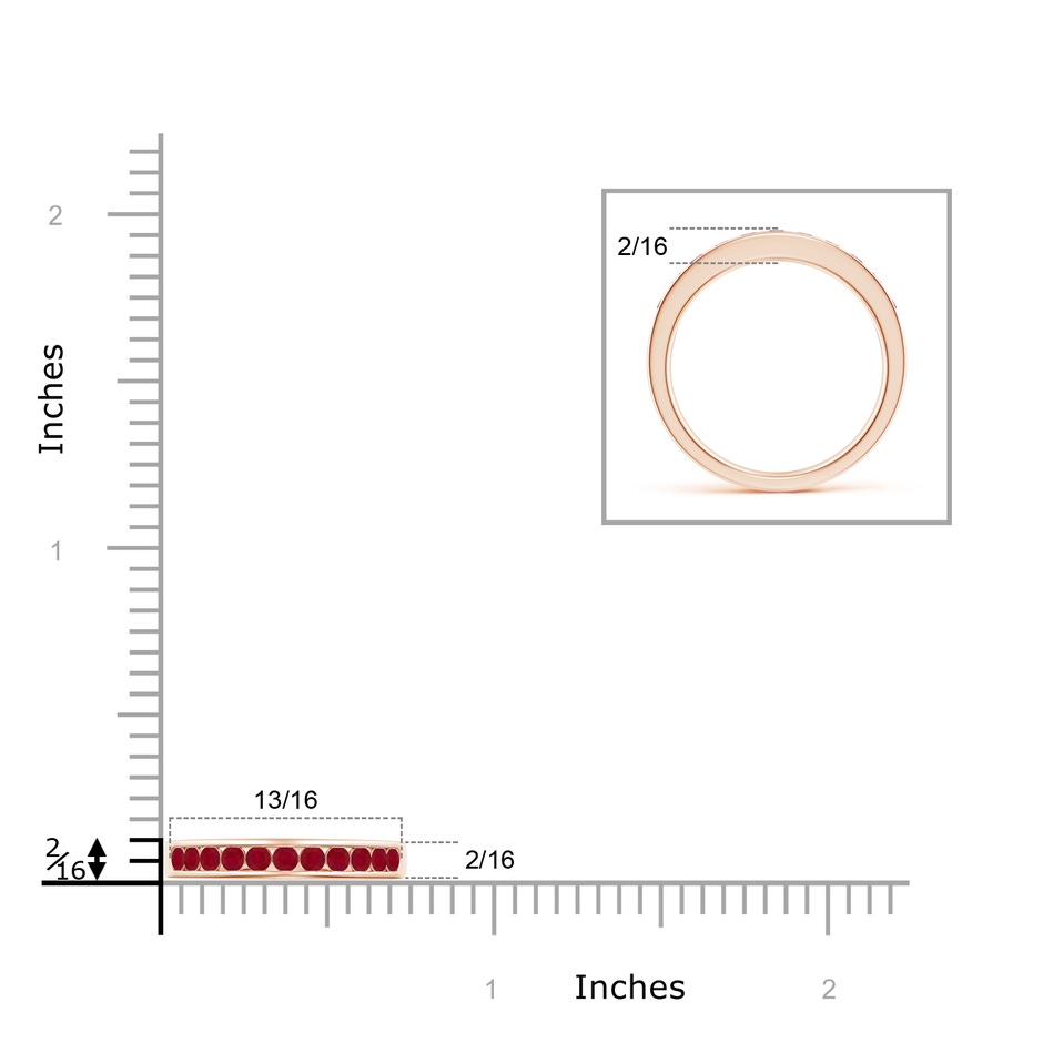 2.1mm AA Channel Set Half Eternity Ruby Wedding Band in Rose Gold ruler