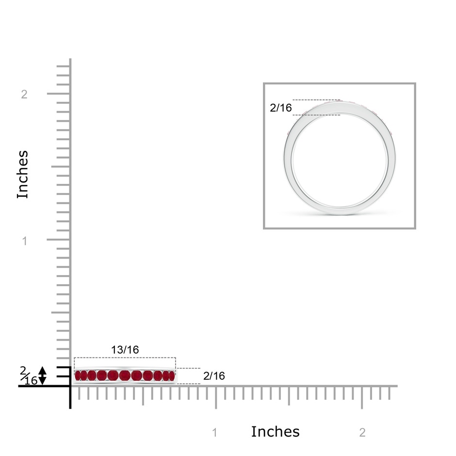 2.1mm AA Channel Set Half Eternity Ruby Wedding Band in White Gold ruler