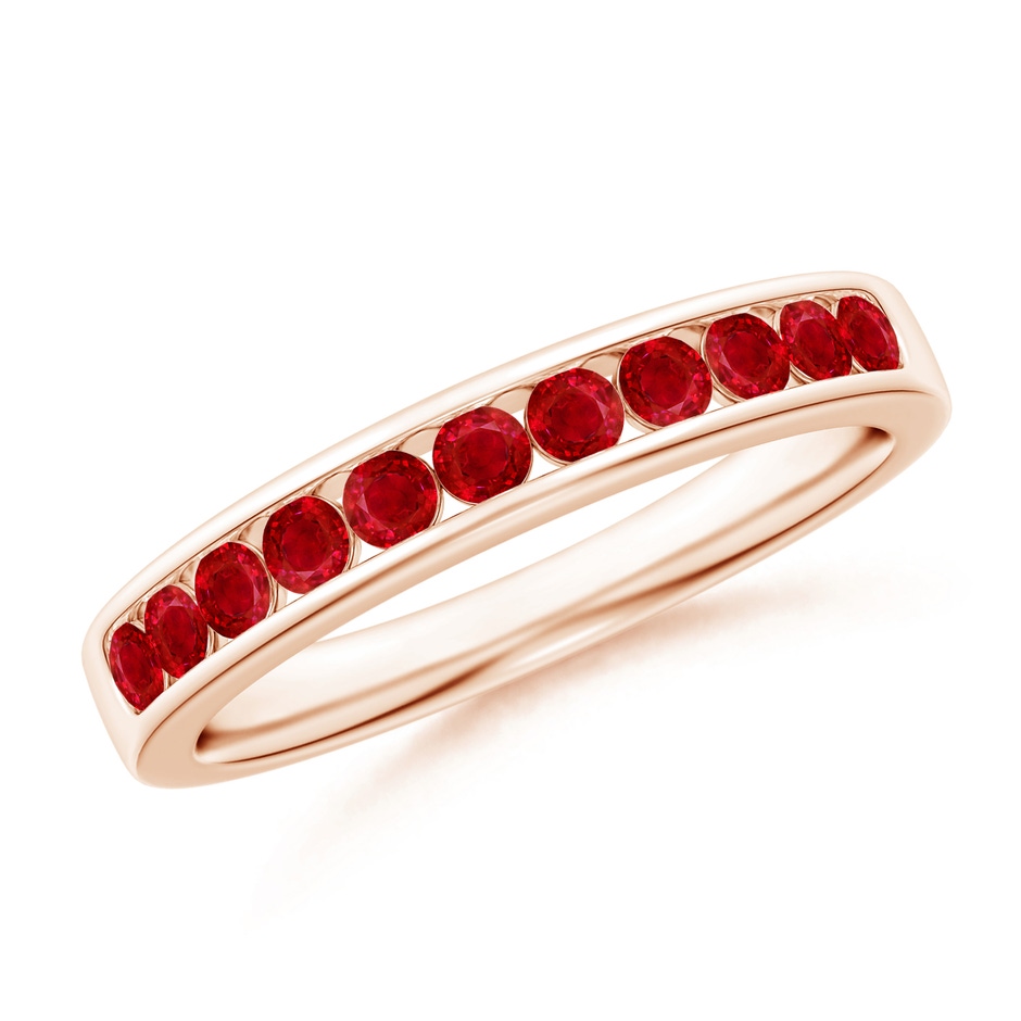 2.1mm AAA Channel Set Half Eternity Ruby Wedding Band in Rose Gold 