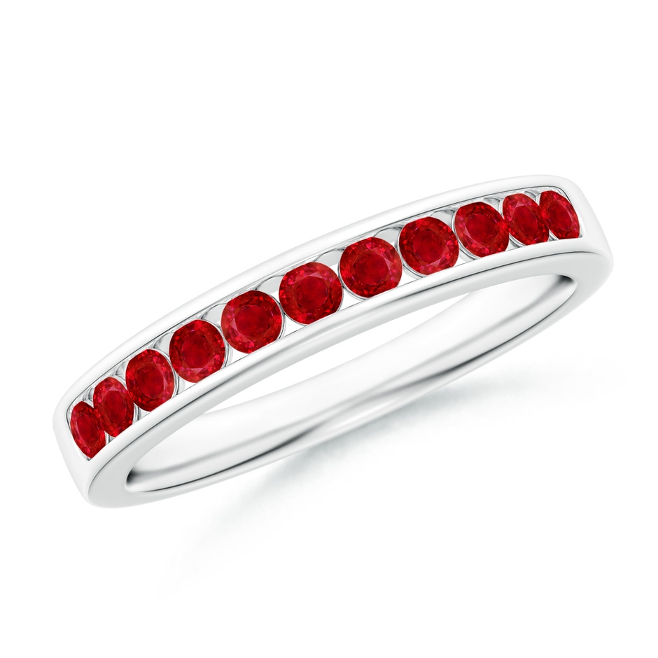 2.1mm AAA Channel Set Half Eternity Ruby Wedding Band in White Gold 