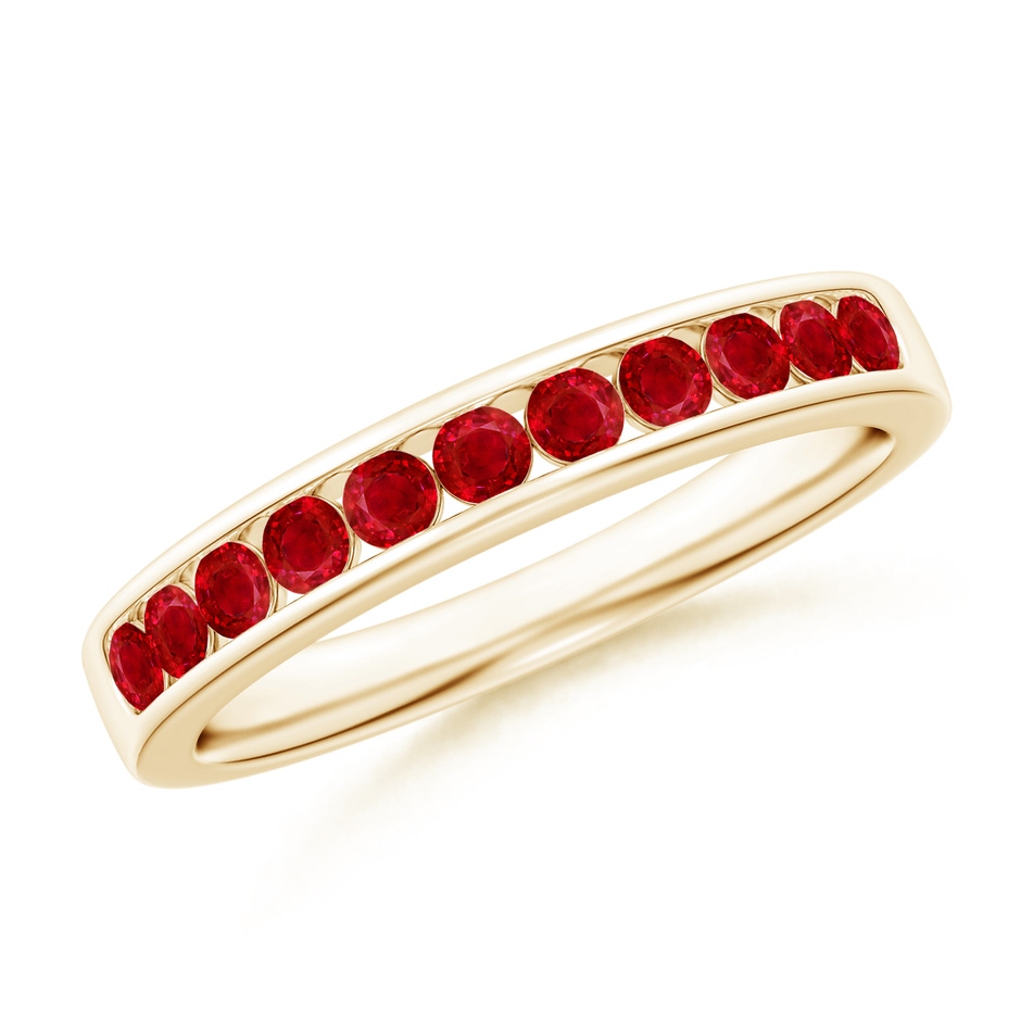 2.1mm AAA Channel Set Half Eternity Ruby Wedding Band in Yellow Gold 