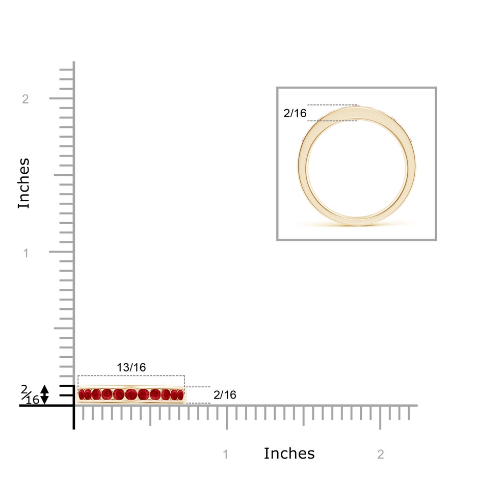 2.1mm AAA Channel Set Half Eternity Ruby Wedding Band in Yellow Gold ruler