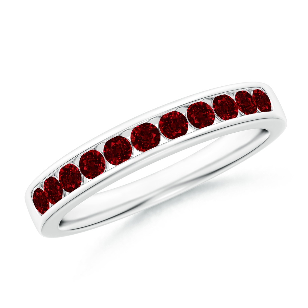 2.1mm AAAA Channel Set Half Eternity Ruby Wedding Band in P950 Platinum