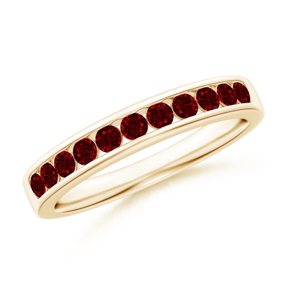 2.1mm AAAA Channel Set Half Eternity Ruby Wedding Band in Yellow Gold 