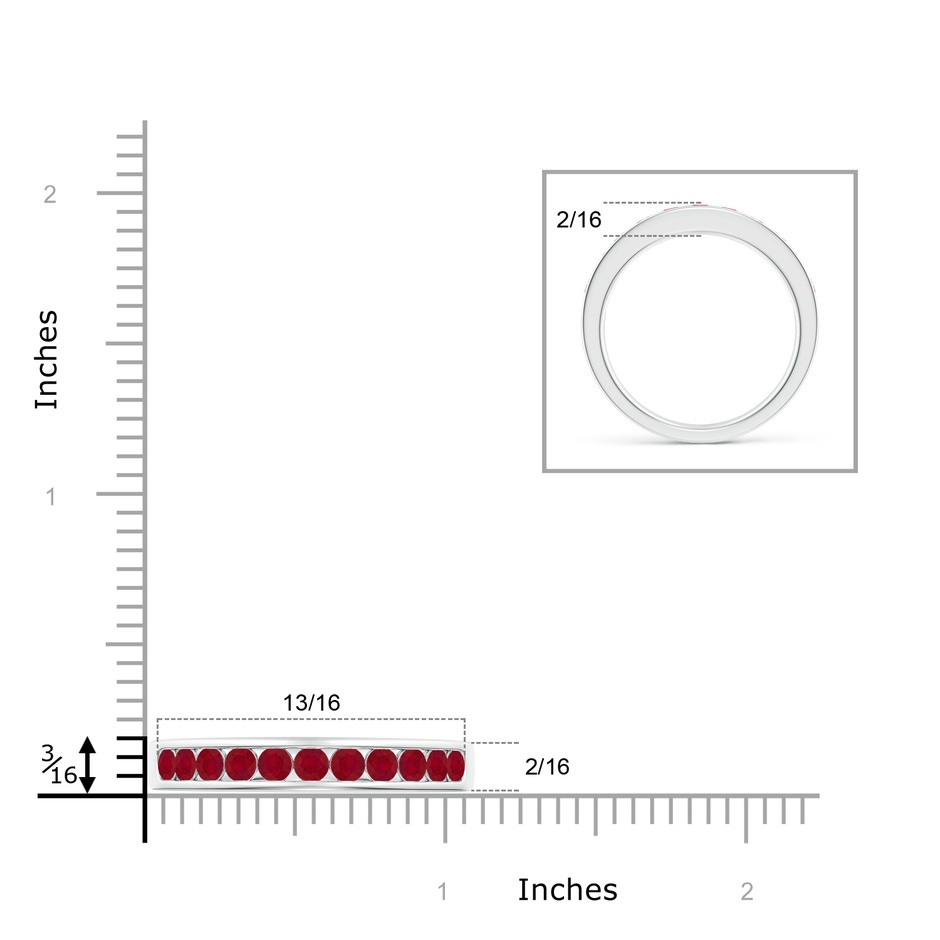 2.5mm AA Channel Set Half Eternity Ruby Wedding Band in White Gold ruler