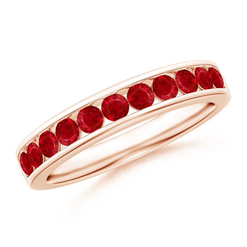 2.5mm AAA Channel Set Half Eternity Ruby Wedding Band in Rose Gold 