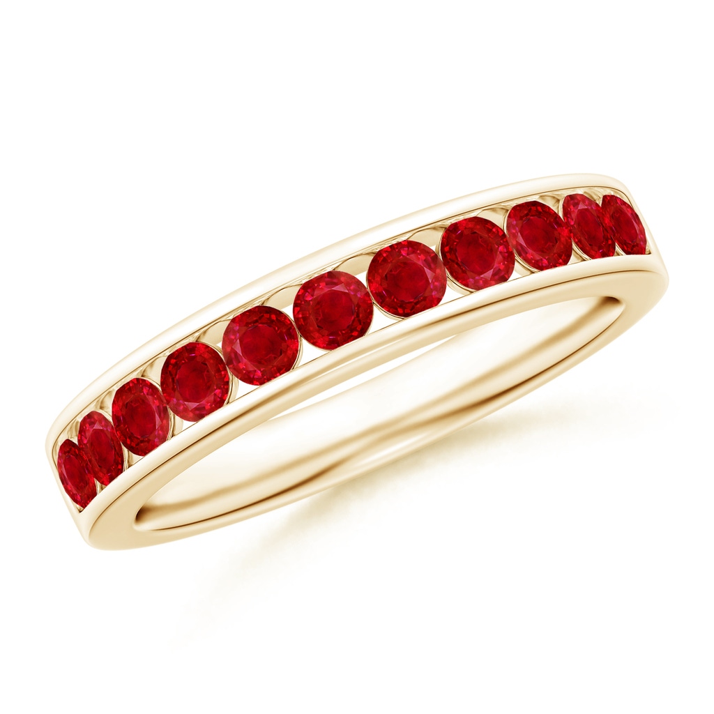 2.5mm AAA Channel Set Half Eternity Ruby Wedding Band in Yellow Gold