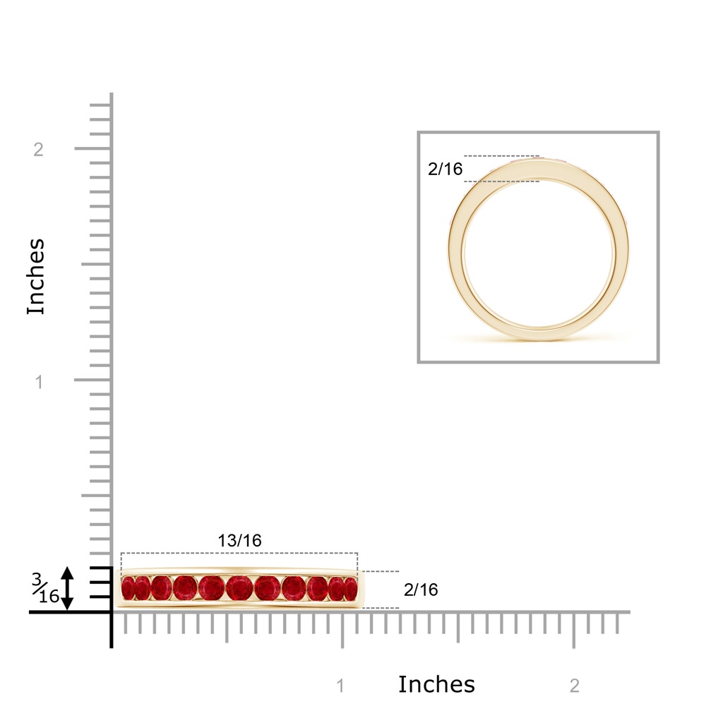 2.5mm AAA Channel Set Half Eternity Ruby Wedding Band in Yellow Gold Ruler