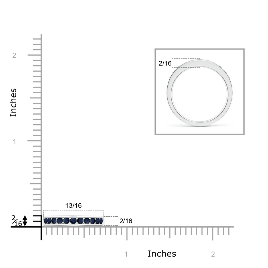 2.1mm A Channel Set Half Eternity Sapphire Wedding Band in White Gold ruler