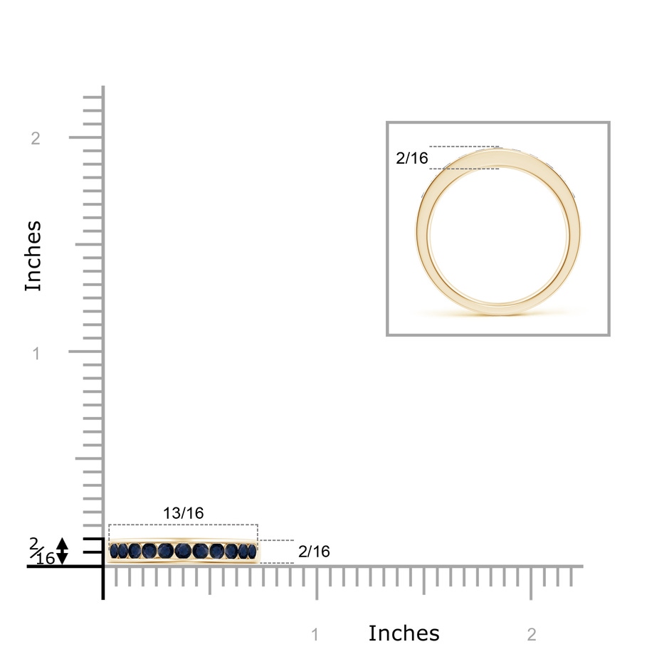 2.1mm A Channel Set Half Eternity Sapphire Wedding Band in Yellow Gold ruler