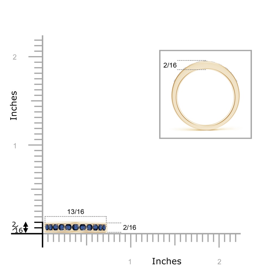 2.1mm AA Channel Set Half Eternity Sapphire Wedding Band in Yellow Gold ruler
