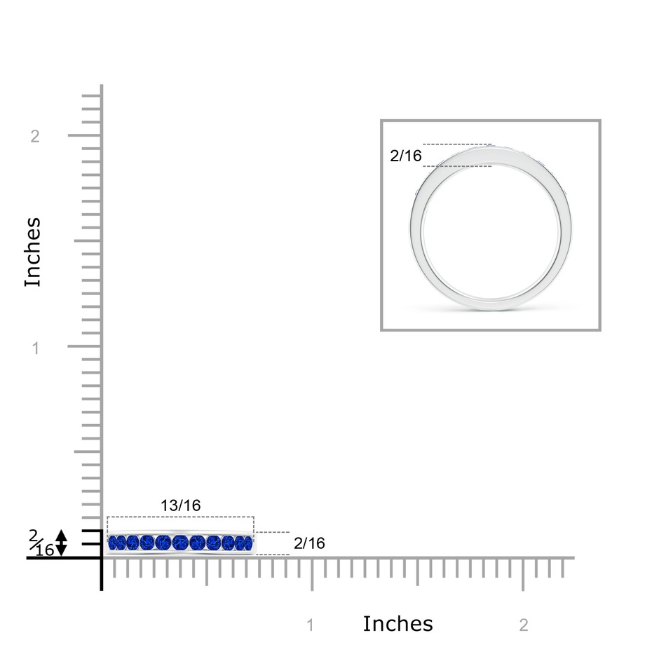 2.1mm AAAA Channel Set Half Eternity Sapphire Wedding Band in P950 Platinum ruler