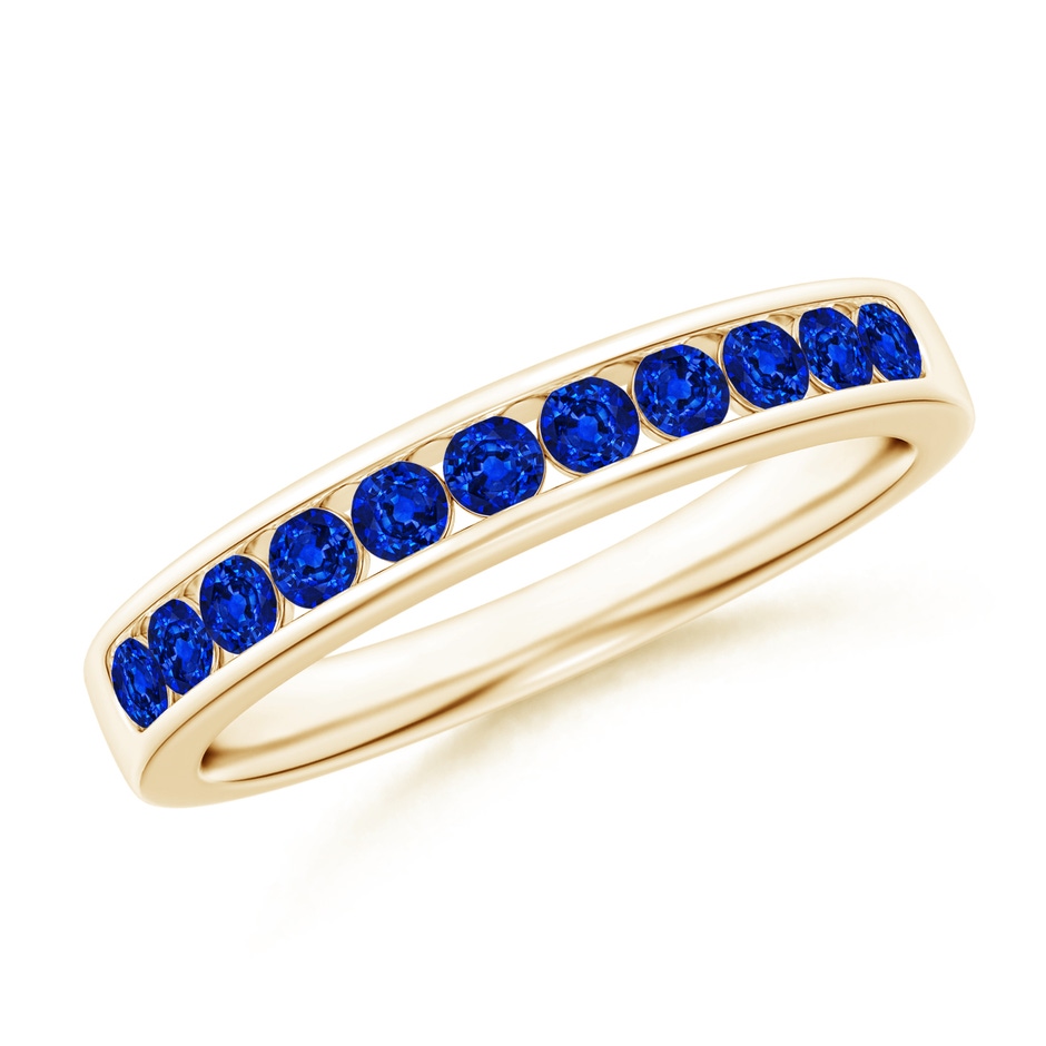 2.1mm AAAA Channel Set Half Eternity Sapphire Wedding Band in Yellow Gold 