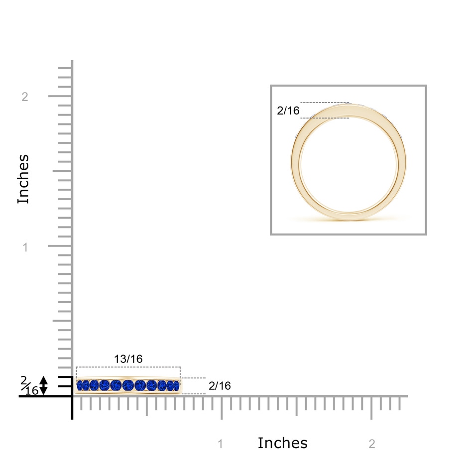 2.1mm AAAA Channel Set Half Eternity Sapphire Wedding Band in Yellow Gold ruler