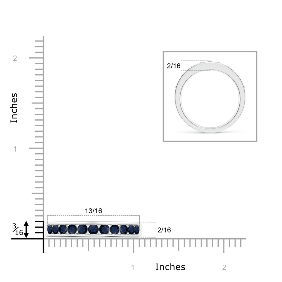 2.5mm A Channel Set Half Eternity Sapphire Wedding Band in White Gold ruler
