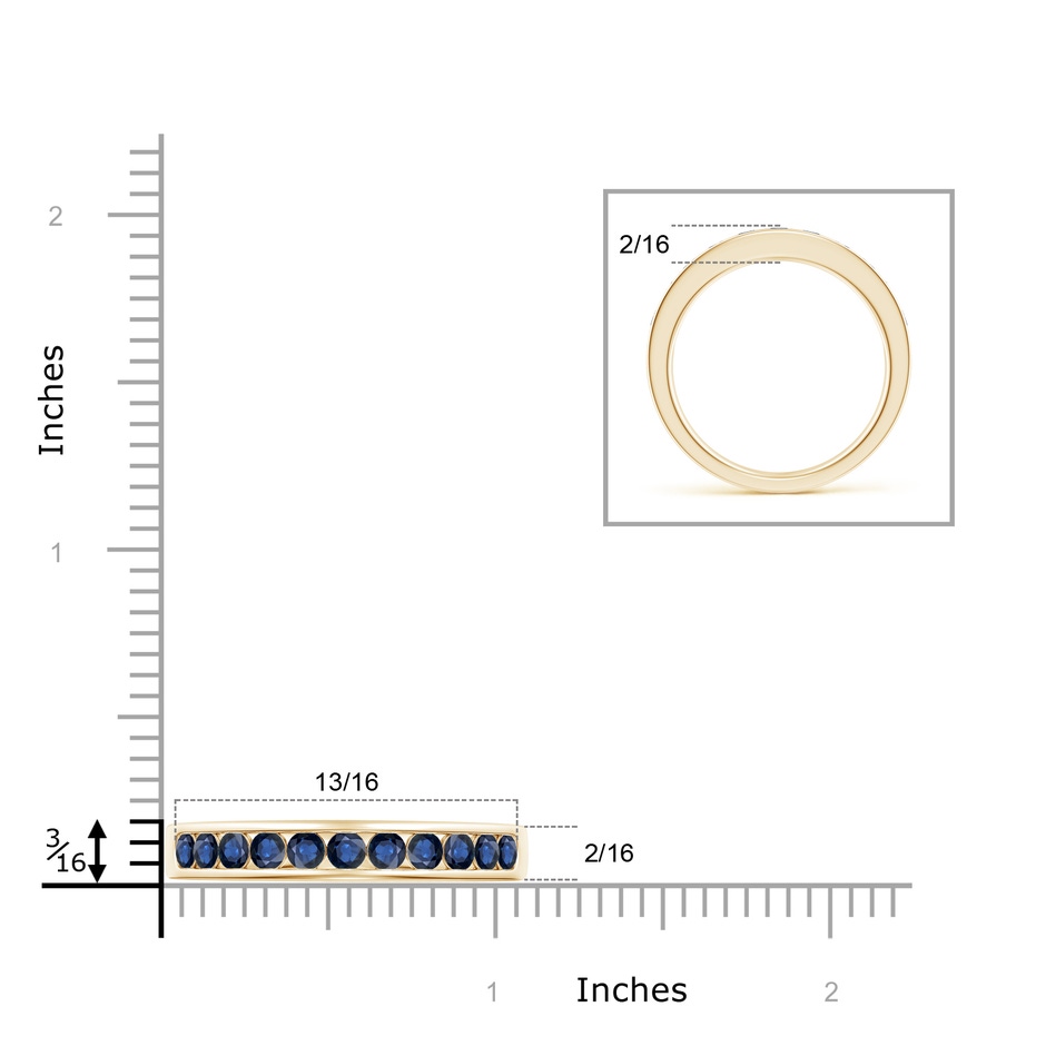 2.5mm AA Channel Set Half Eternity Sapphire Wedding Band in Yellow Gold ruler