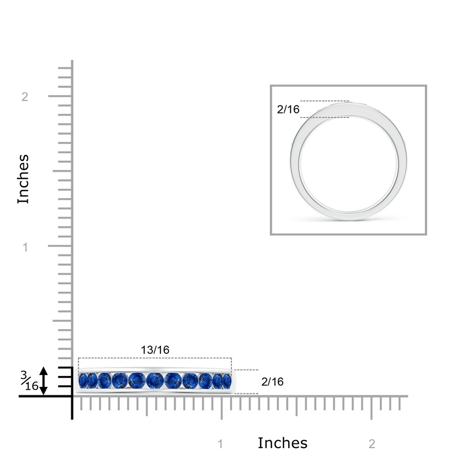 2.5mm AAA Channel Set Half Eternity Sapphire Wedding Band in White Gold ruler