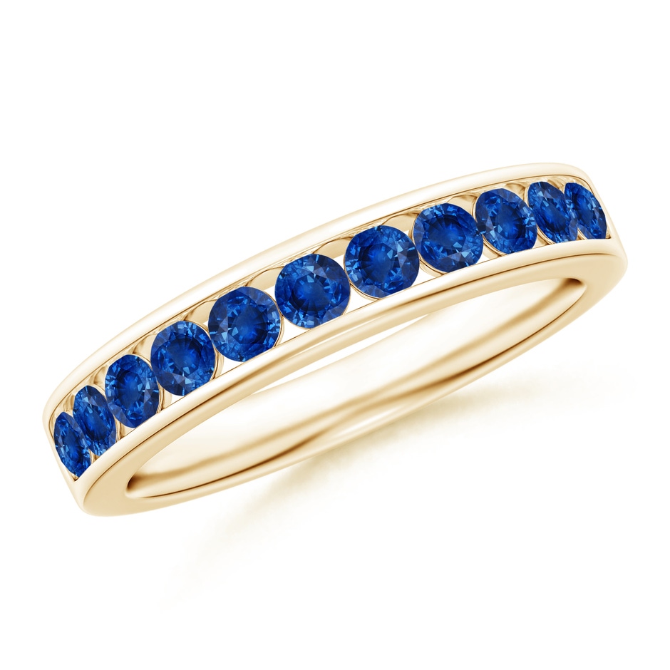2.5mm AAA Channel Set Half Eternity Sapphire Wedding Band in Yellow Gold 