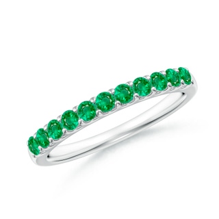 2.1mm AAA Shared Prong Set Half Eternity Emerald Wedding Band in White Gold