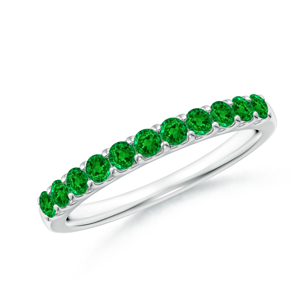 2.1mm AAAA Shared Prong Set Half Eternity Emerald Wedding Band in White Gold